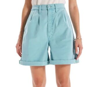 NWT Mother The Pleated Catch All Denim Shorts In Nib Nile Blue in size 28